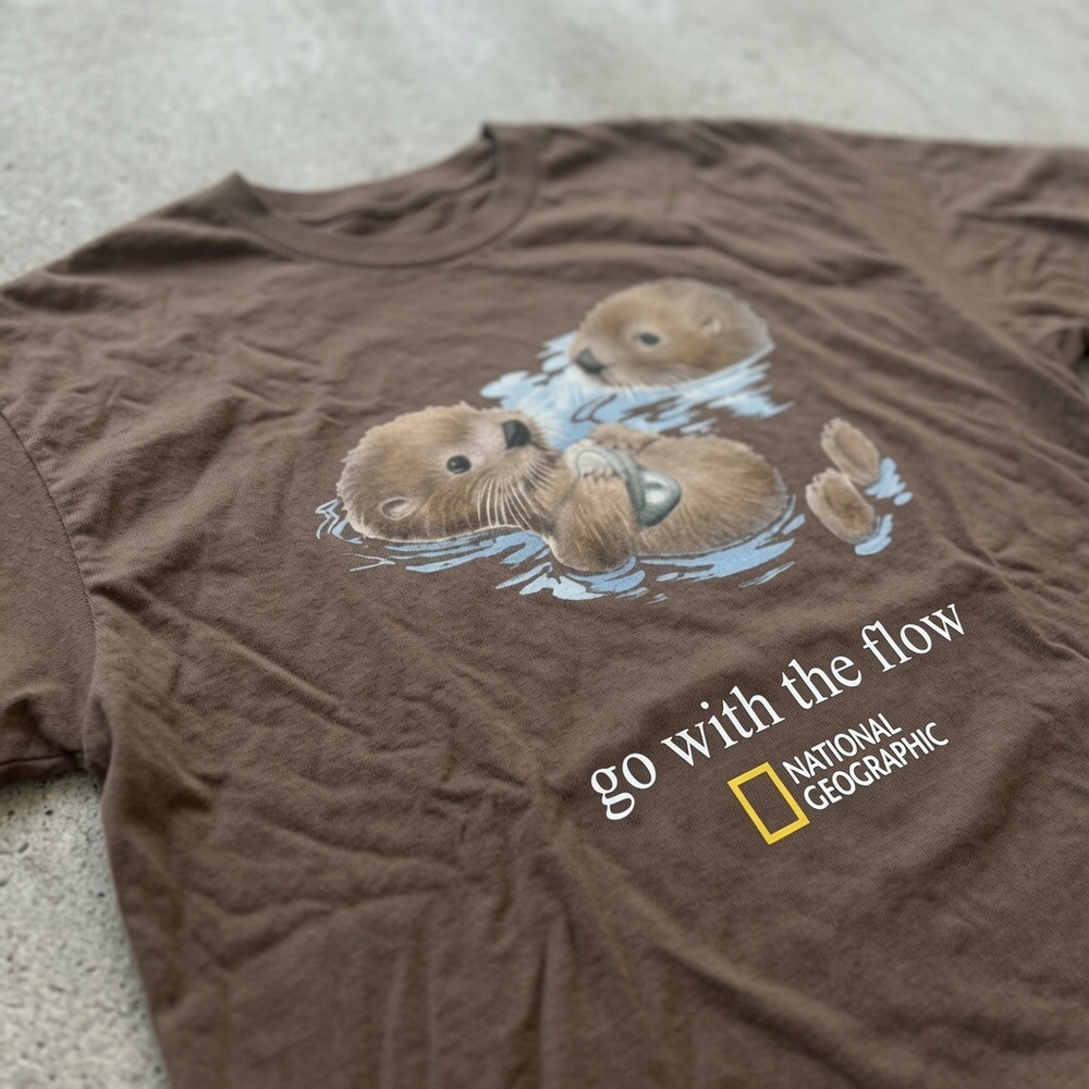 Gildan Brown National Geographic "Go With the Flow" Otter Graphic Tee